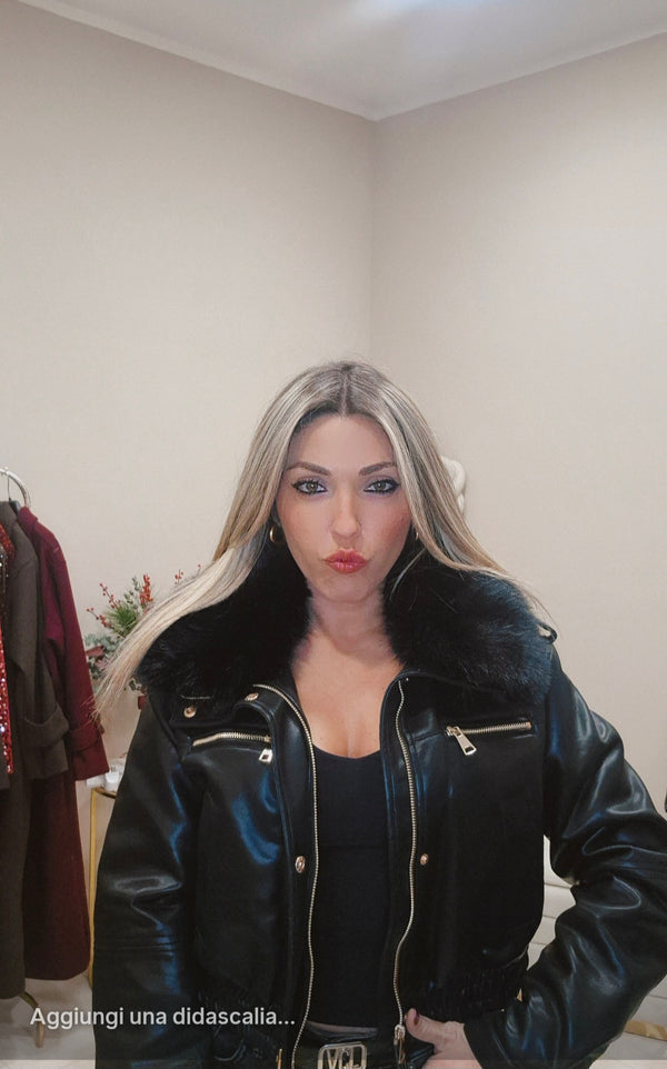 Giubbino ecopelle e pelliccia